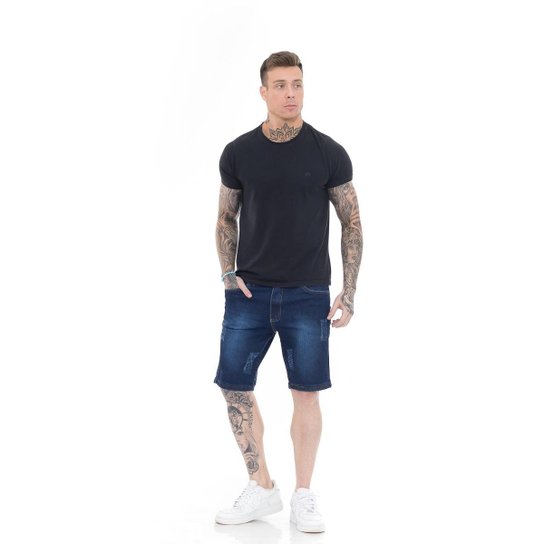 Bermuda Jeans Masculina Mega Premium Blue Dark