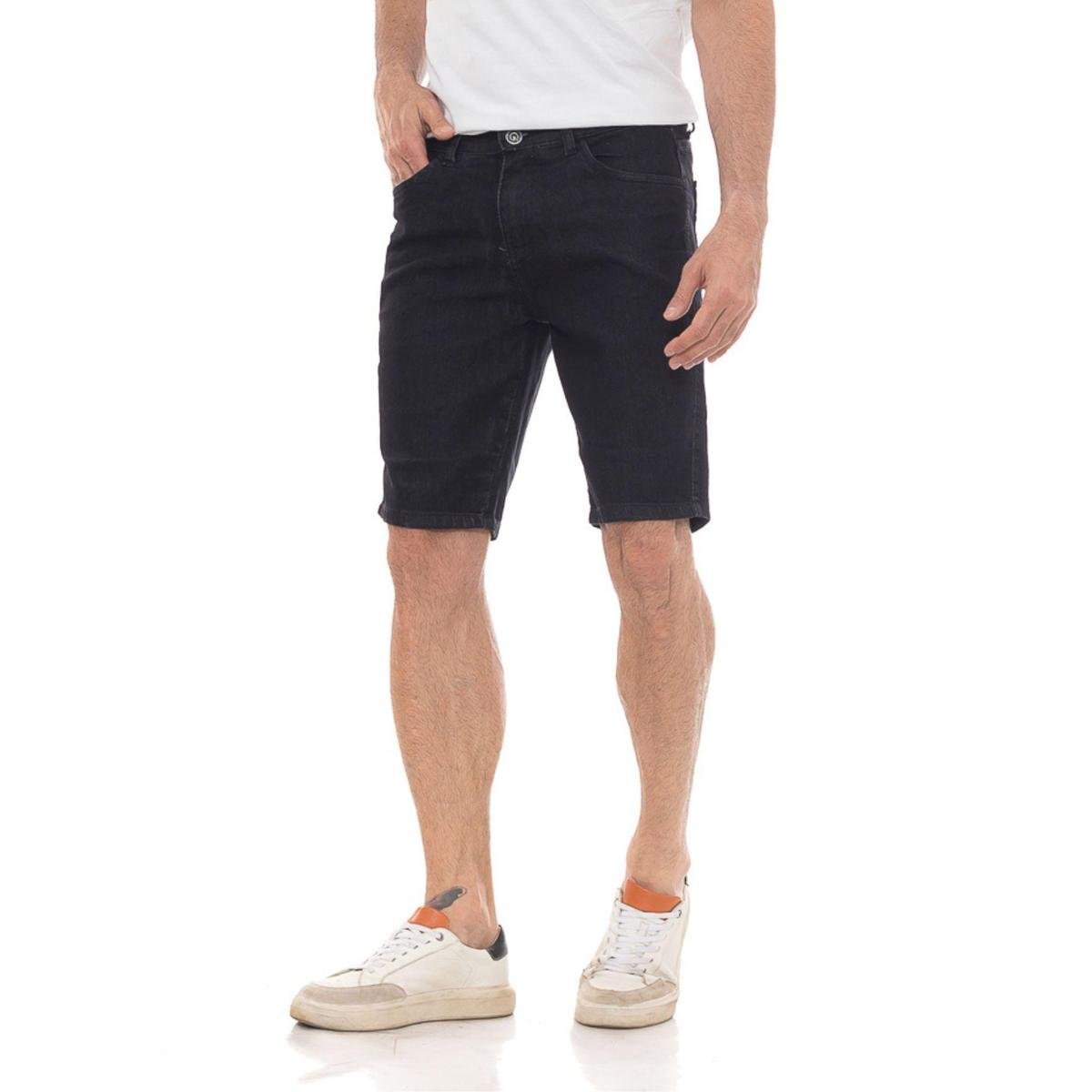 Bermuda Jeans Masculina Premium Black - - Preto Menor preço em Bermuda Jeans Masculina Premium Black - - Preto