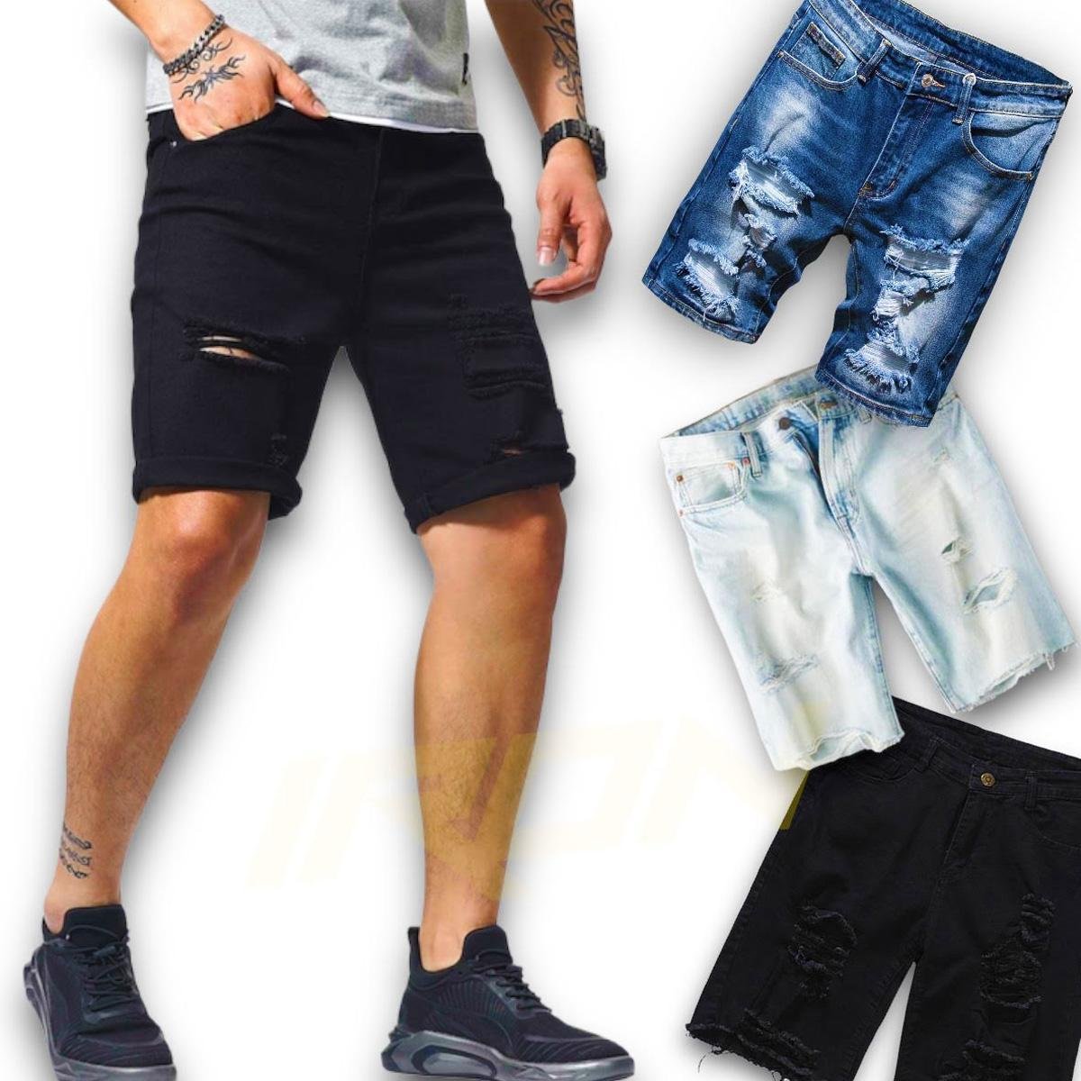 Bermuda Jeans Masculina Rasgada Casual Slim Homem 473 Menor preço em Bermuda Jeans Masculina Rasgada Casual Slim Homem 473