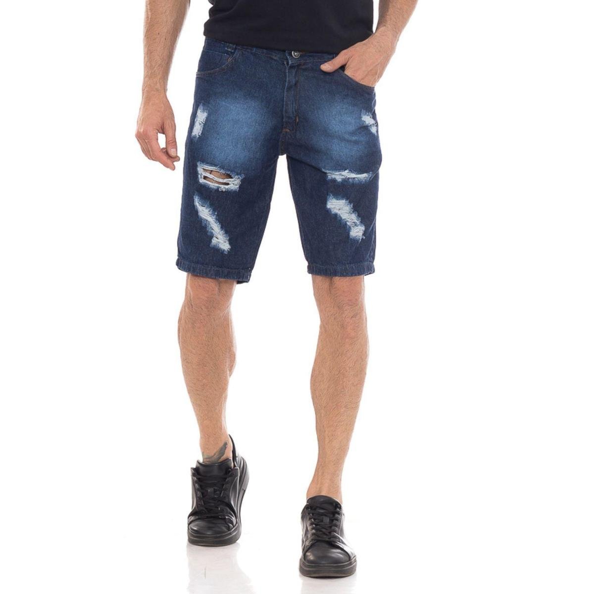 Bermuda Jeans Masculina Rasgada Confortável Casual - Menor preço em Bermuda Jeans Masculina Rasgada Confortável Casual -