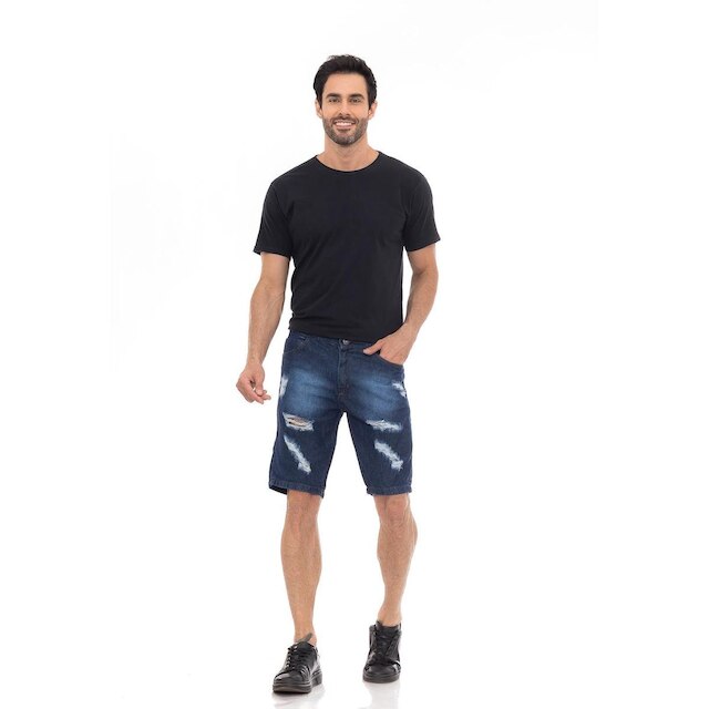 Bermuda Jeans Masculina Rasgada Confortável Casual -