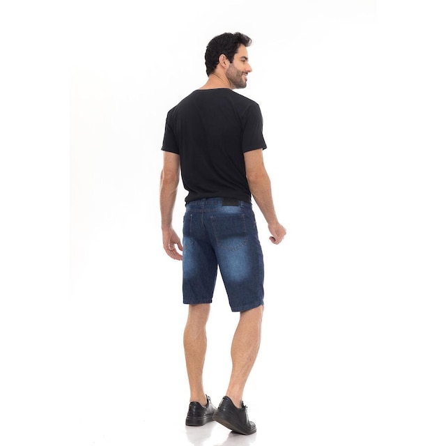 Bermuda Jeans Masculina Rasgada Confortável Casual -