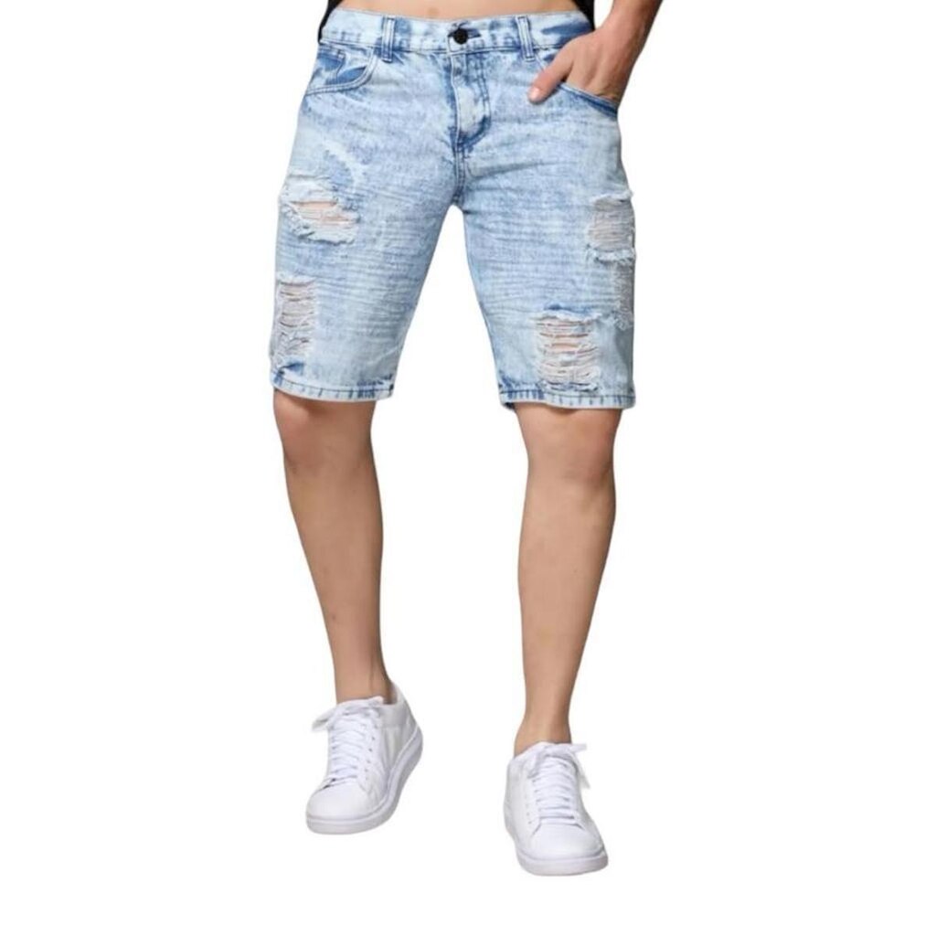 Bermuda Jeans Masculina Rasgada Homem Casual Slim 475