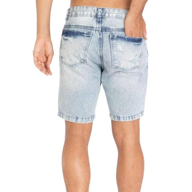 Bermuda Jeans Masculina Rasgada Homem Casual Slim
