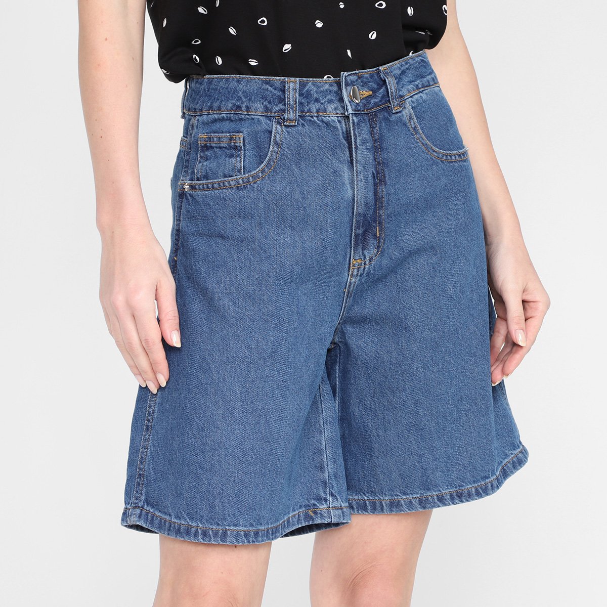 Bermuda Jeans Mom Hering Feminina - Azul Menor preço em Bermuda Jeans Mom Hering Feminina - Azul