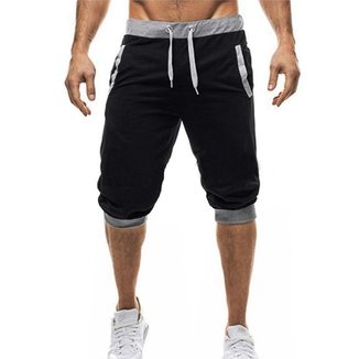 Bermuda Jogger Moletom Masculina 3/4 Preta