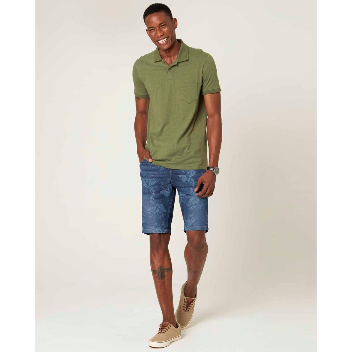 Bermuda Jogging Jeans Estampado Malwee Masculina - Azul Menor preço em Bermuda Jogging Jeans Estampado Malwee Masculina - Azul