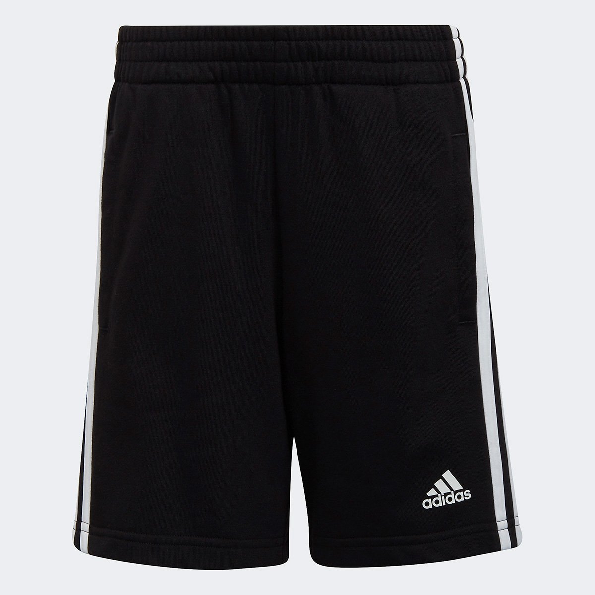 Bermuda Juvenil Adidas 3 Stripes Essentials - Preto+Branco Menor preço em Bermuda Juvenil Adidas 3 Stripes Essentials - Preto+Branco