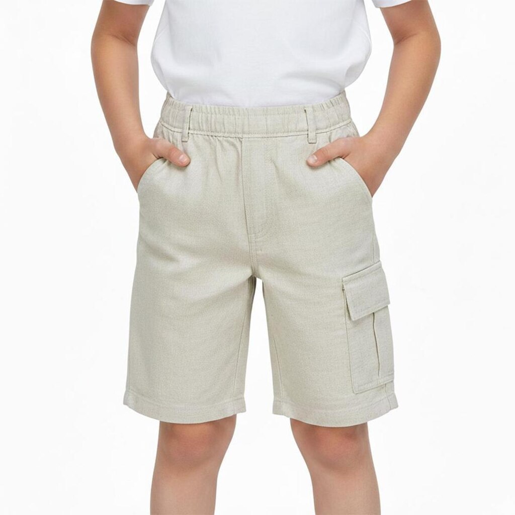 Bermuda Juvenil Look Jeans Cargo Linho Bege - 14 - UNICA