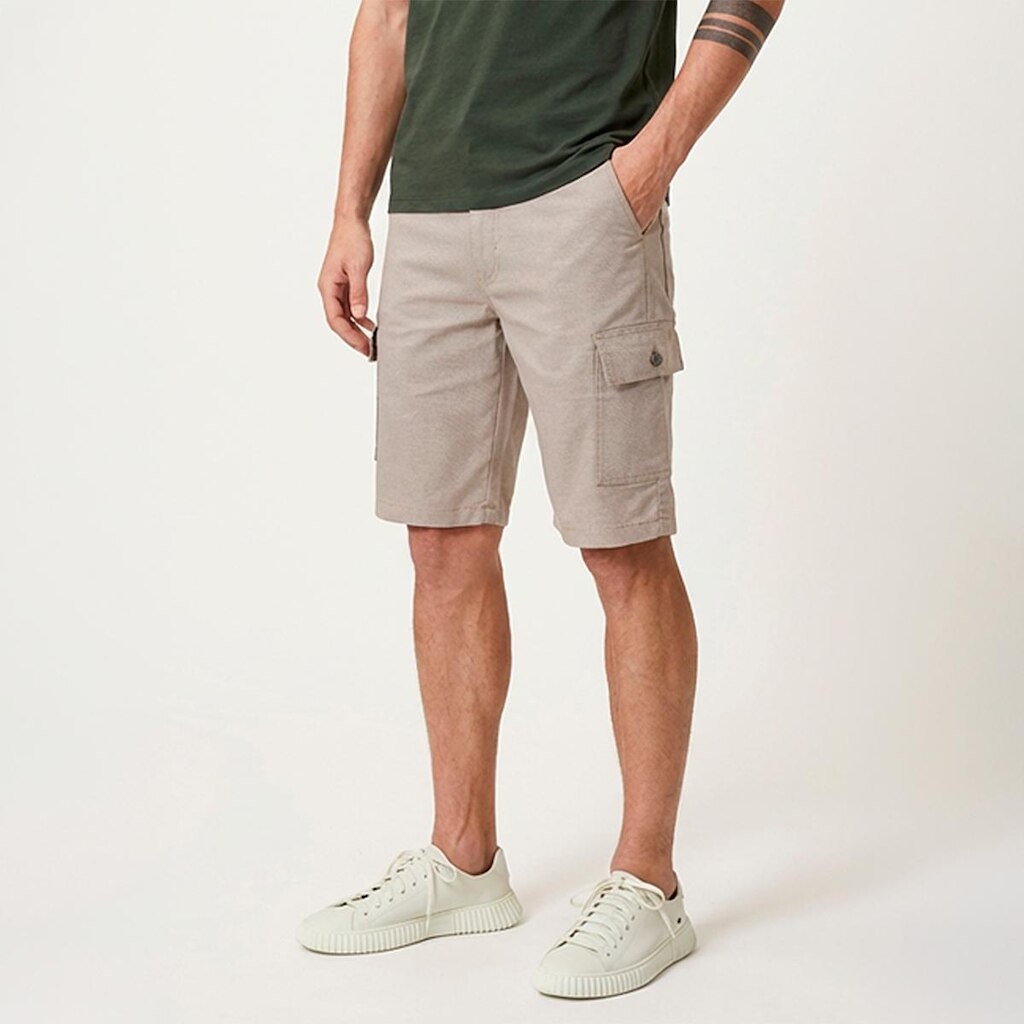 Bermuda Masculina Cargo Sarja Elastano Bolsos Laterais Confortável