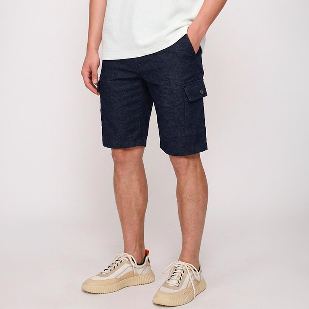 Bermuda Masculina Cargo Sarja Elastano Bolsos Laterais Confortável