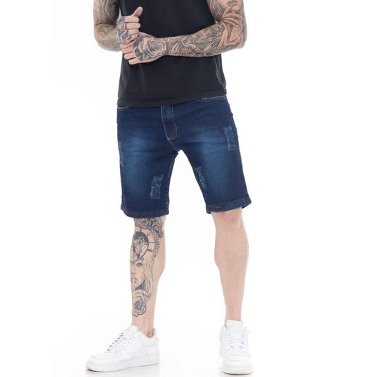 Bermuda Masculina Jeans Mega Premium Blue Dark