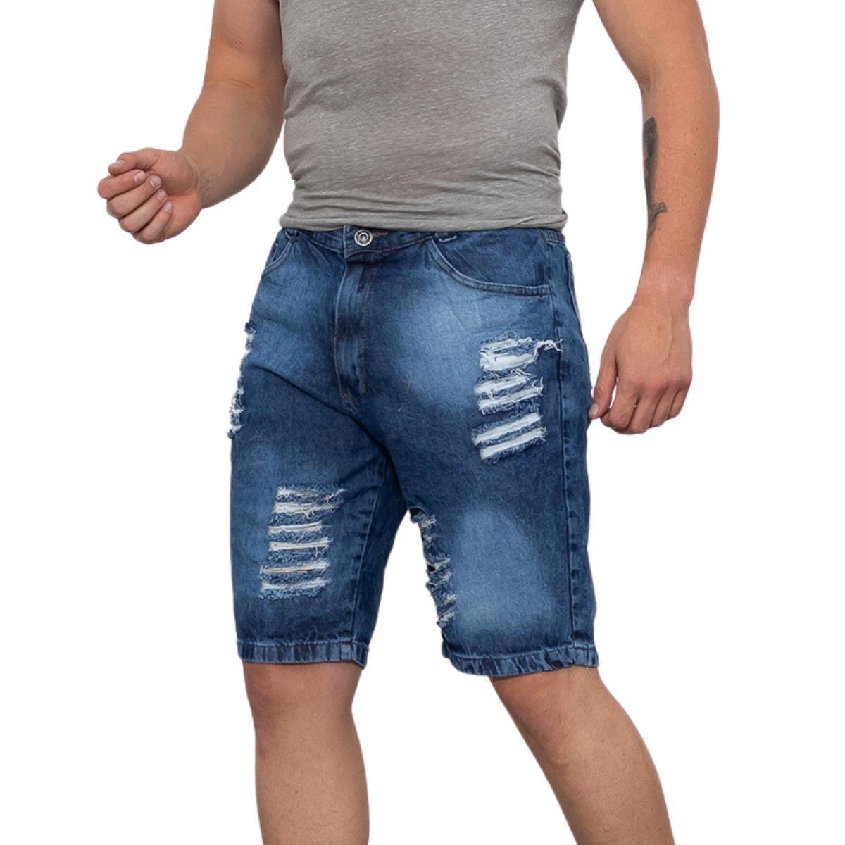 Bermuda Masculina Jeans Rasgada Destroyed Estonada Casual Menor preço em Bermuda Masculina Jeans Rasgada Destroyed Estonada Casual