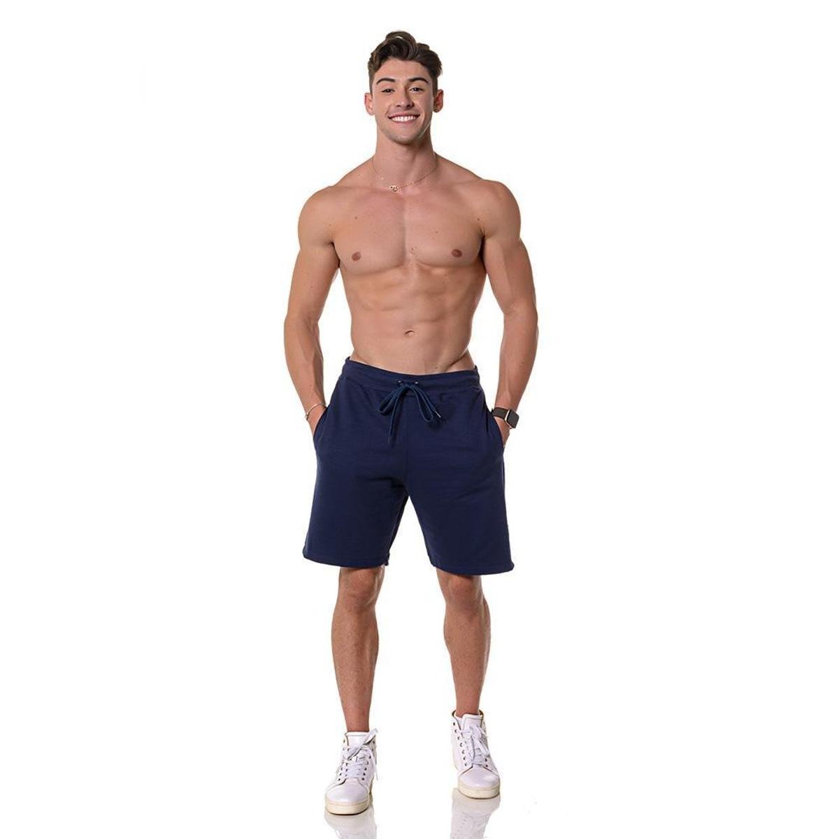 Bermuda Masculina Marinho Moletinho Menor preço em Bermuda Masculina Marinho Moletinho