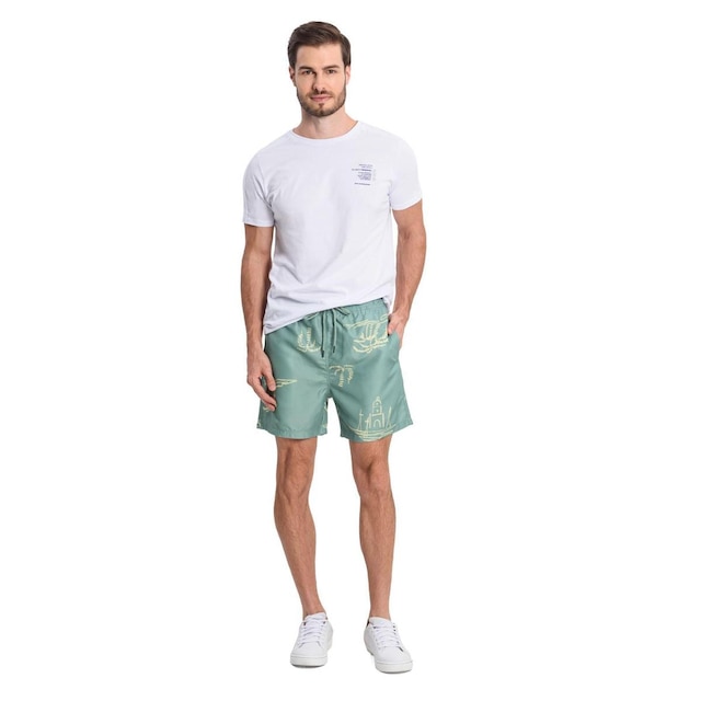 Bermuda Masculina Microfibra Estampada Rovitex Verde