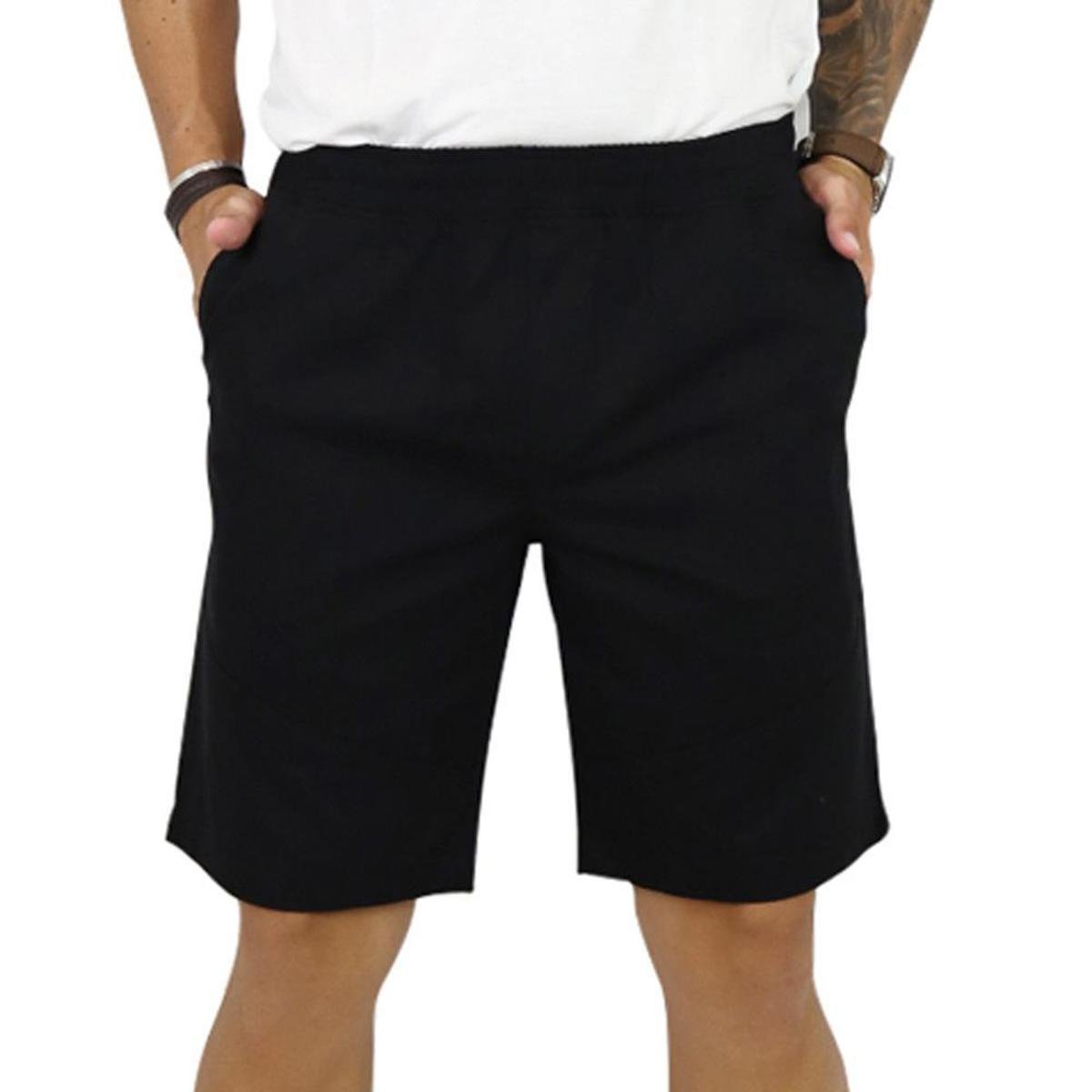 Bermuda Masculina Sarja Ajuste Elastico - Preto Menor preço em Bermuda Masculina Sarja Ajuste Elastico - Preto
