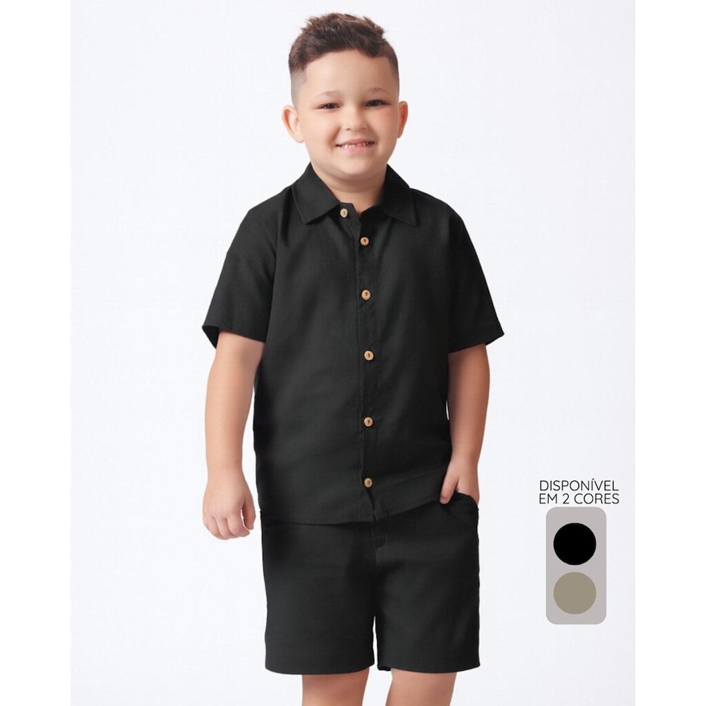 Bermuda masculina spandex verão elegante leve confortável - Ptreto e Caqui - Menino 1 a 14 anos
