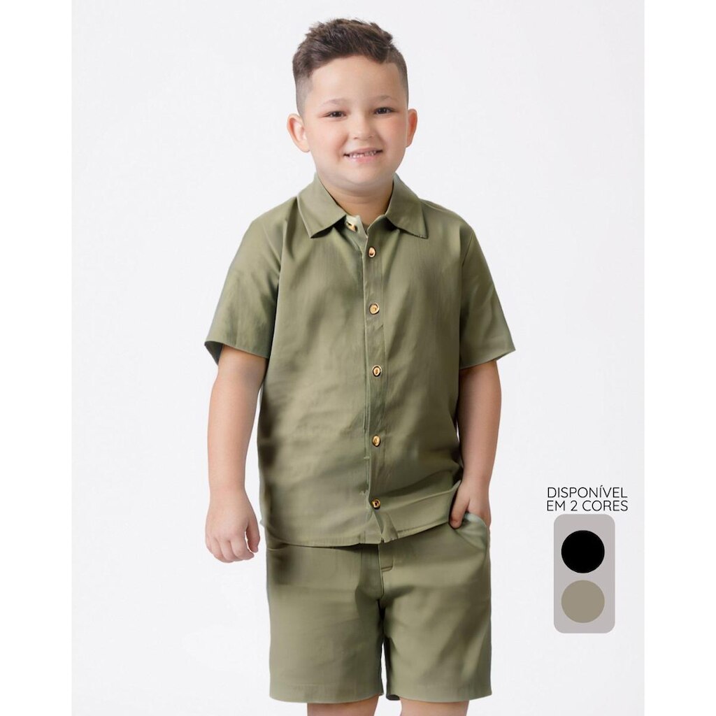 Bermuda masculina spandex verão elegante leve confortável - Ptreto e Caqui - Menino 1 a 14 anos