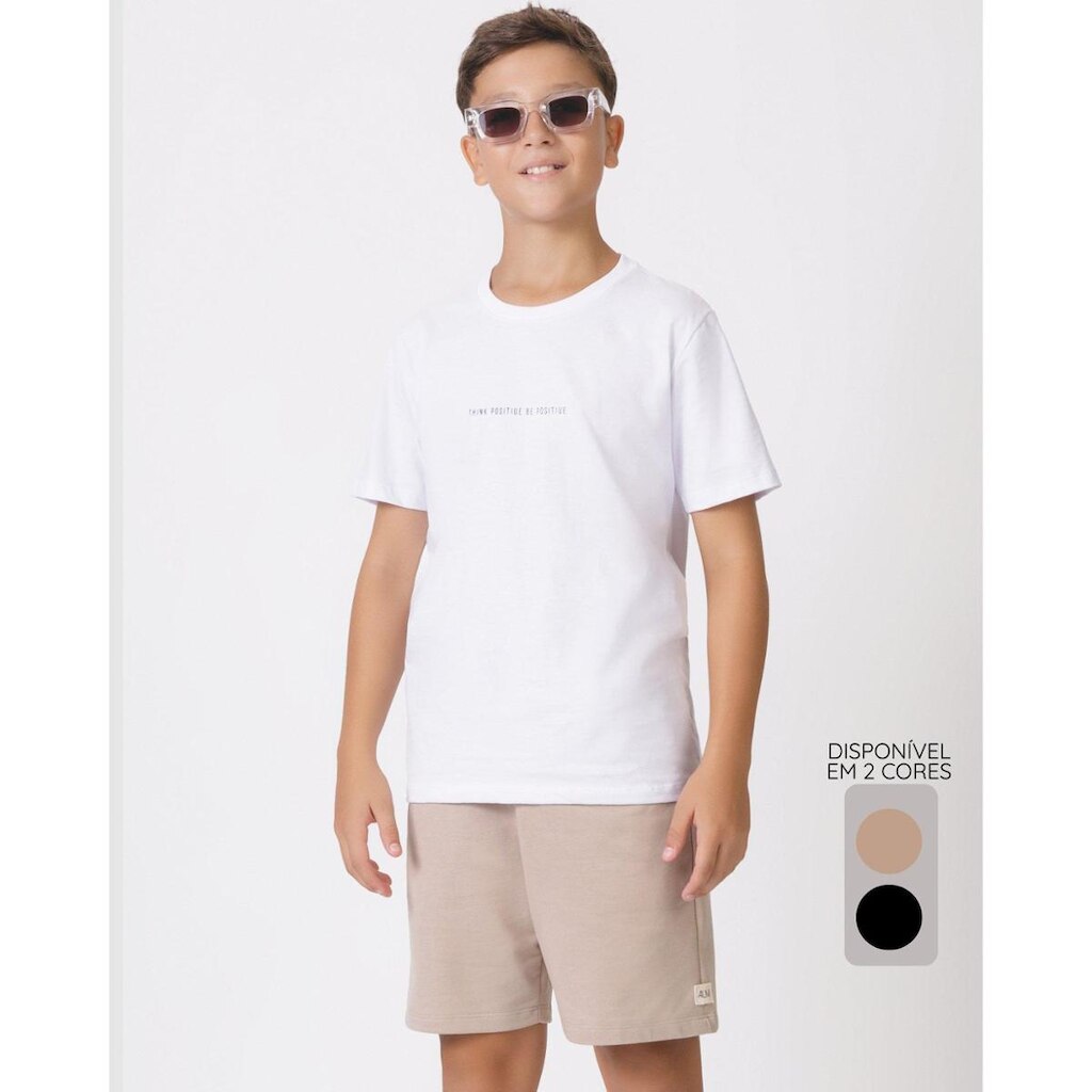 Bermuda moletinho verão básica confortável fresquinha - Caqui e Preto - Masculino 12 a 18 anos