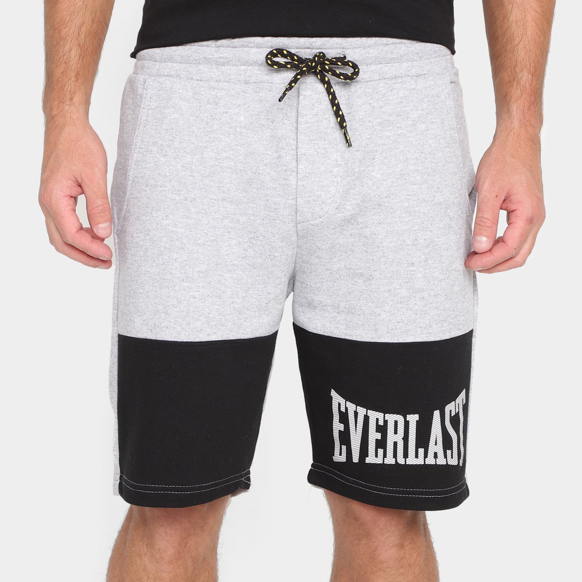 Bermuda Moletom Everlast Colorblock Masculina - Cinza+Preto Menor preço em Bermuda Moletom Everlast Colorblock Masculina - Cinza+Preto