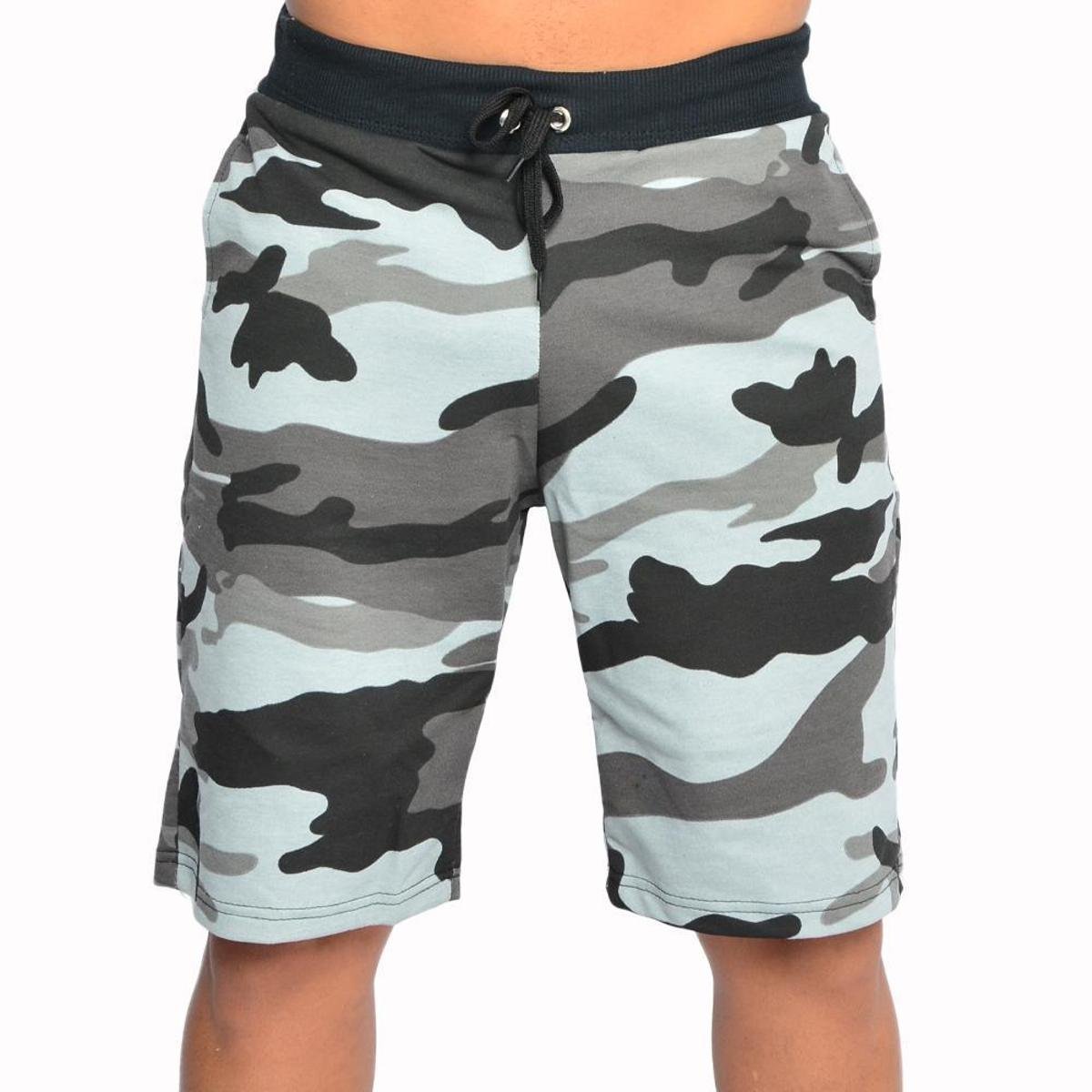 Bermuda Moletom Masculino Camuflado Bolsos Casual Conforto - Cinza é boa?