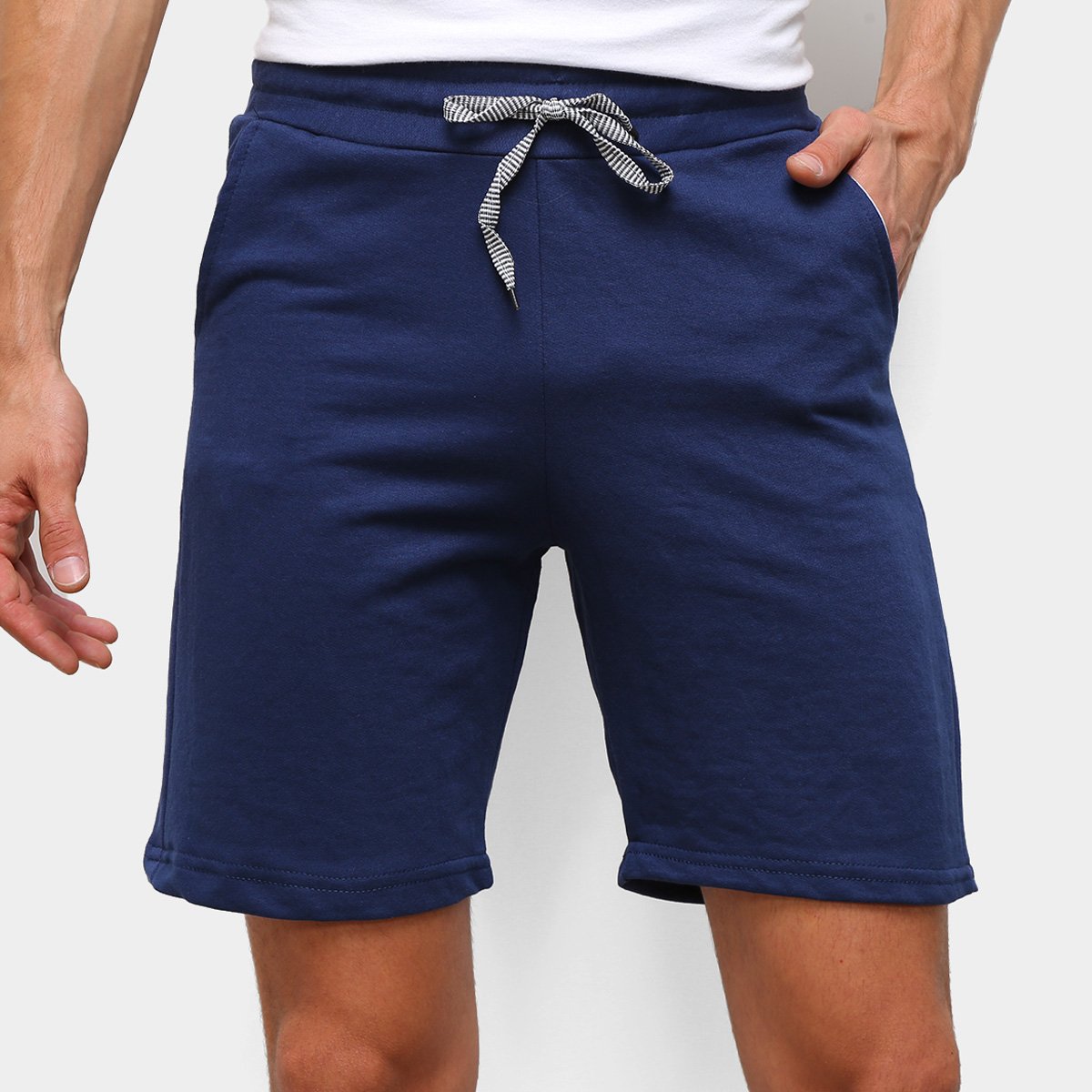 Bermuda Moletom Otn Lisa Masculina - Marinho+Cinza Menor preço em Bermuda Moletom Otn Lisa Masculina - Marinho+Cinza