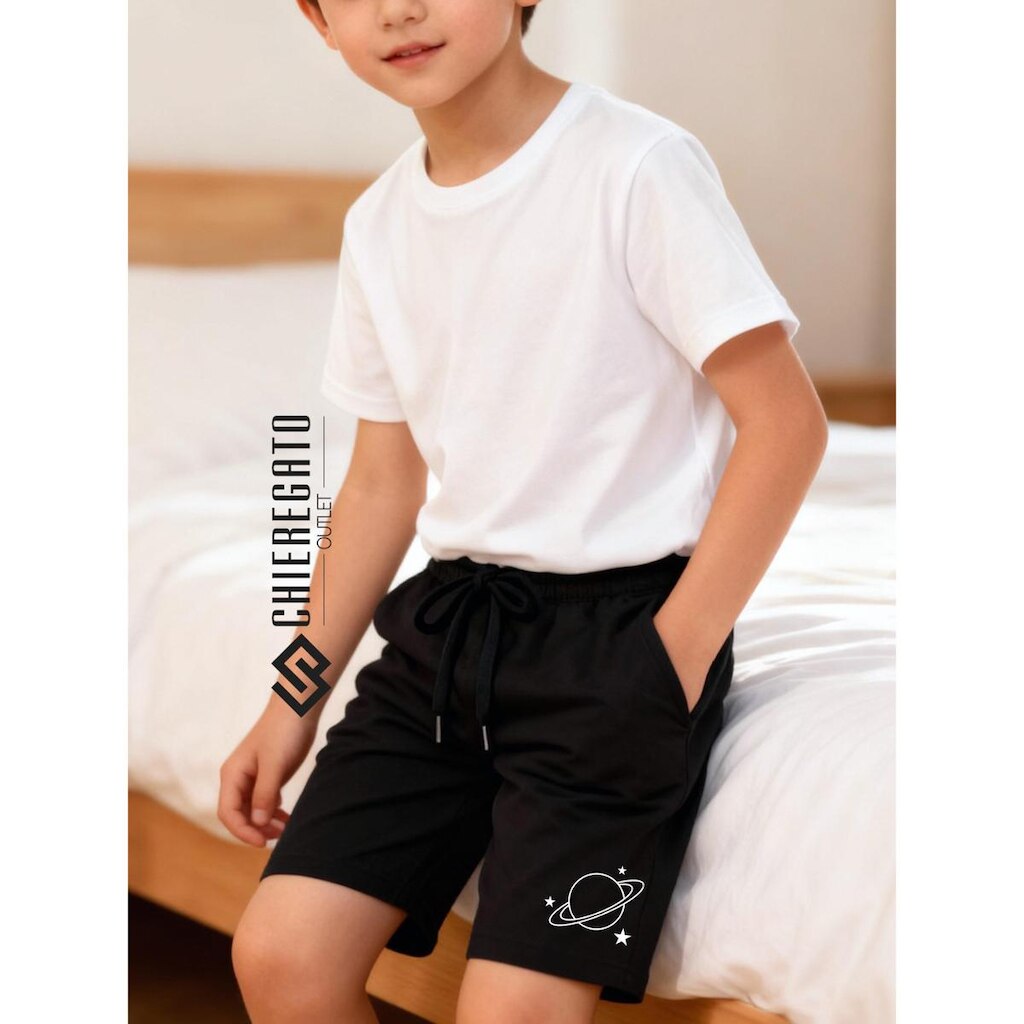 Bermuda Moletom Short Infantil Juvenil Para Criança Menino Estampado Planeta