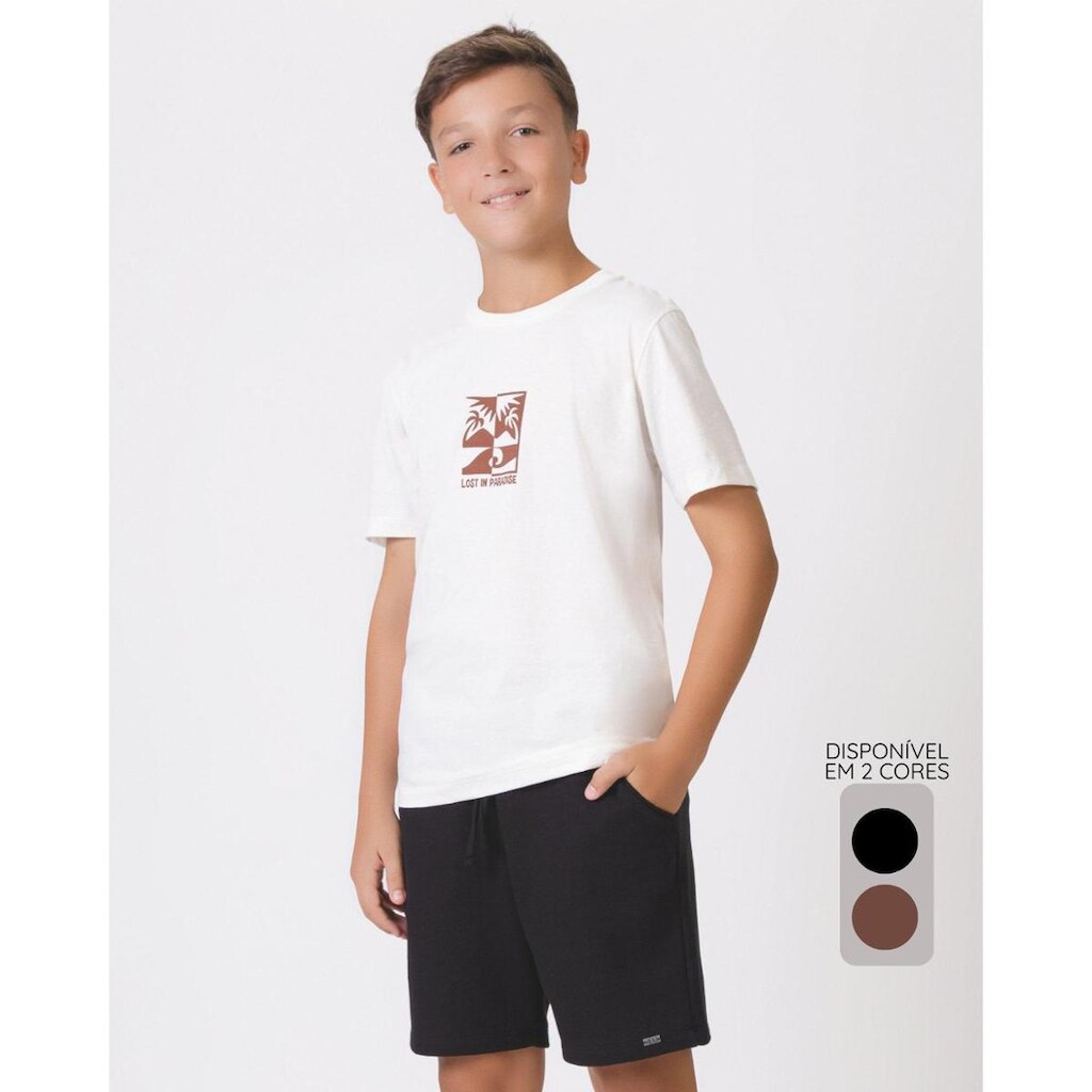 Bermuda plaquinha metal verão moderna casual estilosa - Preto e Marrom - Menino 4 a 10 anos