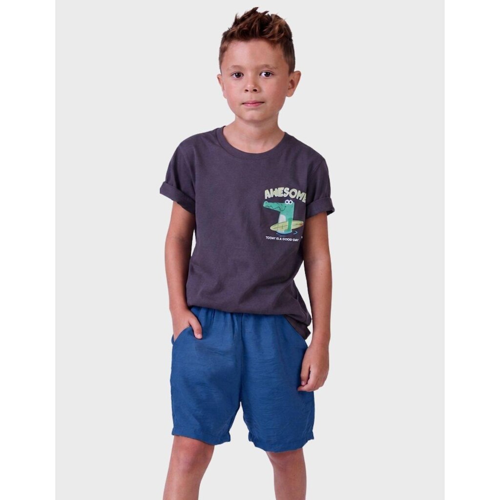 Bermuda Poliamida Com Bolso Verde E Azul Detalhes Discreto E Elegantes Menino 4 a 10