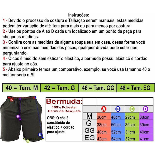 Bermuda Poliéster Confort Com Bolso Masculina MXD Conceito Cores Básicas