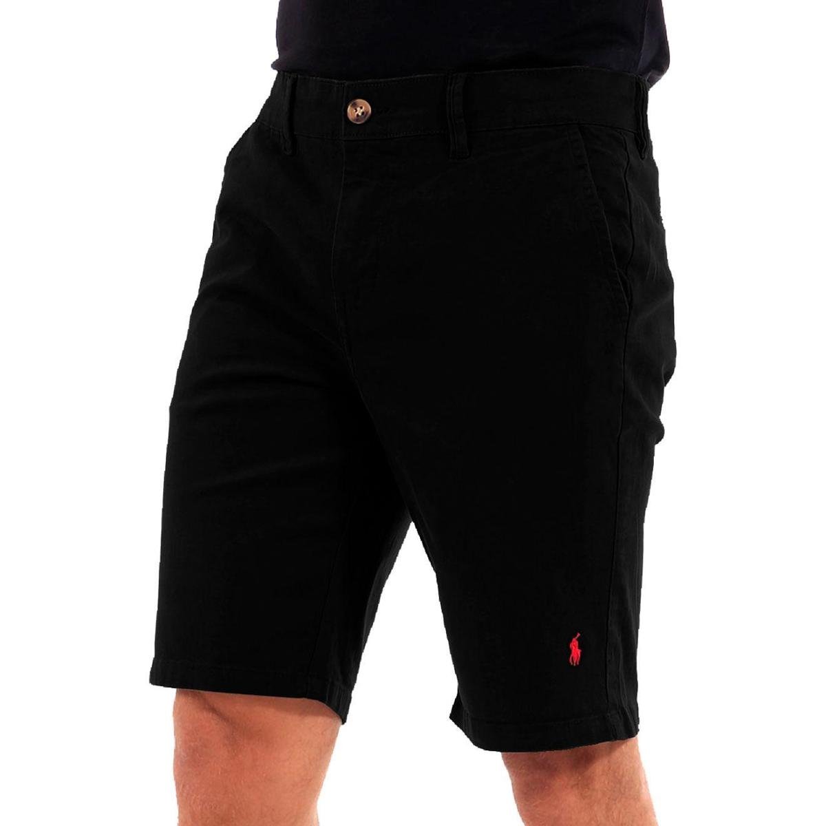 Bermuda Ralph Lauren Masculina Sarja Stretch Preta Menor preço em Bermuda Ralph Lauren Masculina Sarja Stretch Preta