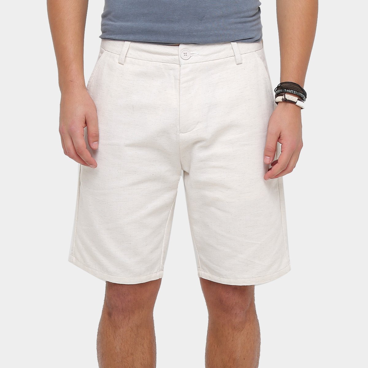 Bermuda Redley Linho Alfaiataria Reta Masculina - Bege Menor preço em Bermuda Redley Linho Alfaiataria Reta Masculina - Bege