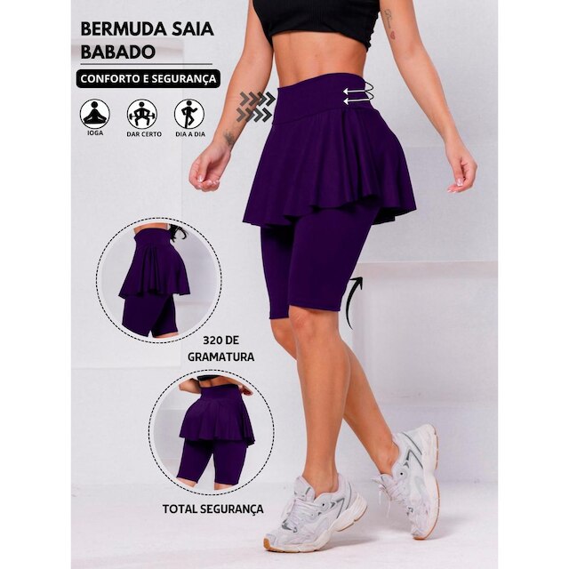 Bermuda Saia Babado Cintura Alta Tapa Bum Bum Suplex Feminina