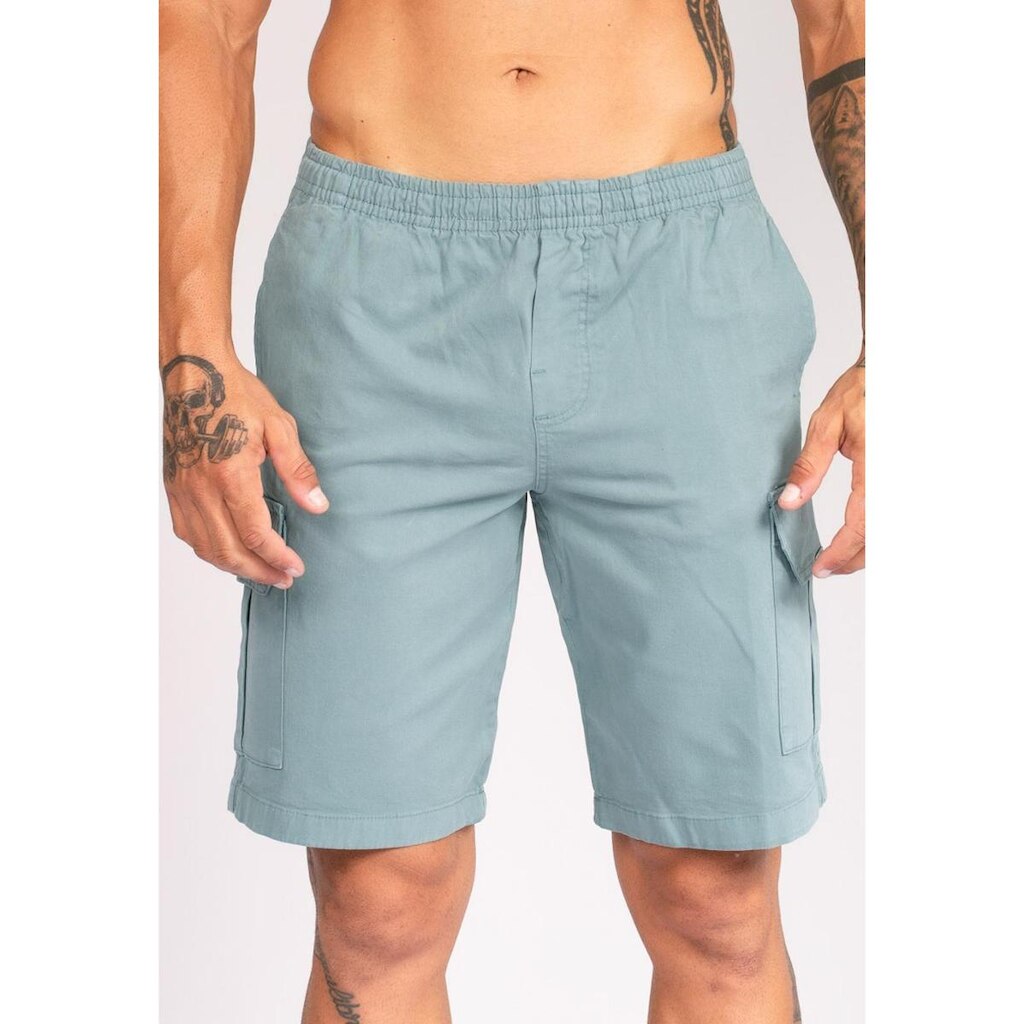 Bermuda Sarja com Elastano California Prime Bolso Cargo Prega 842 Verde Storm