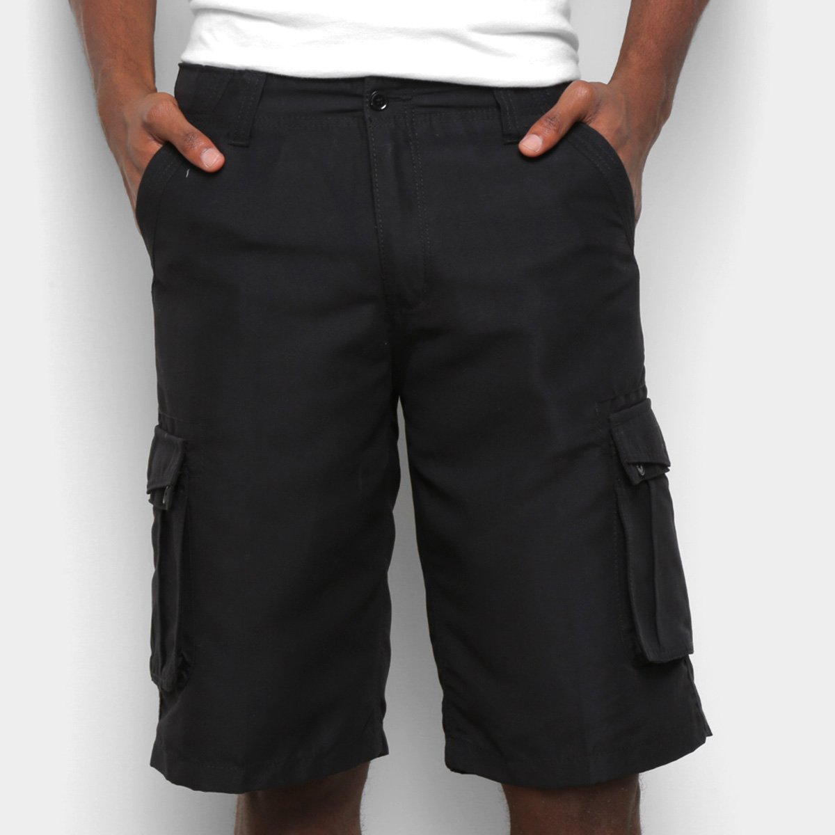 Bermuda Sarja Gajang Básica Masculina - Preto Menor preço em Bermuda Sarja Gajang Básica Masculina - Preto