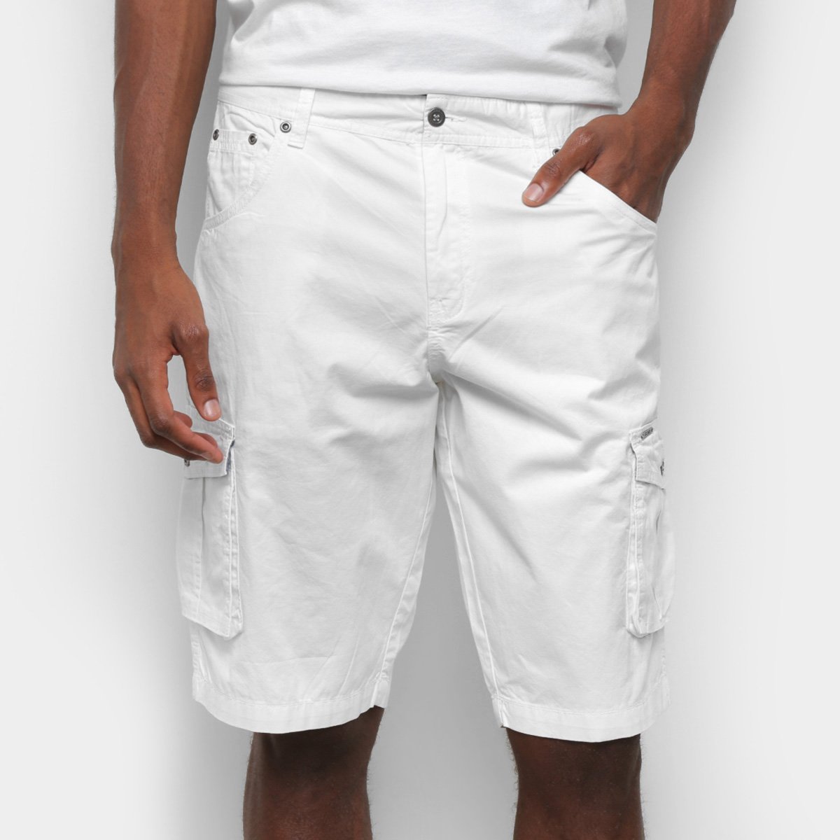 Bermuda Sarja Gajang Básica Masculina - Branco Menor preço em Bermuda Sarja Gajang Básica Masculina - Branco