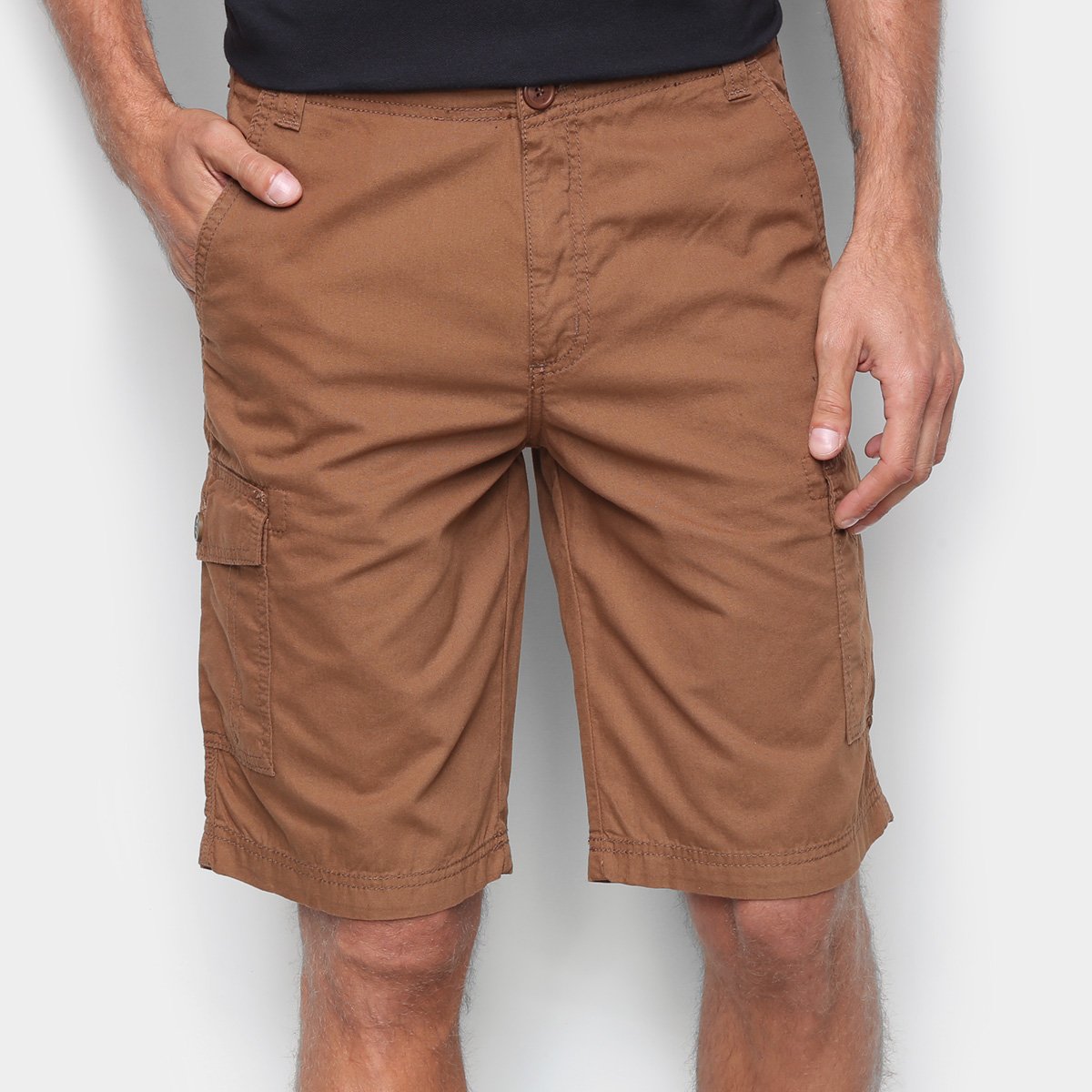 Bermuda Sarja Hering Cargo Masculina - Marrom Menor preço em Bermuda Sarja Hering Cargo Masculina - Marrom