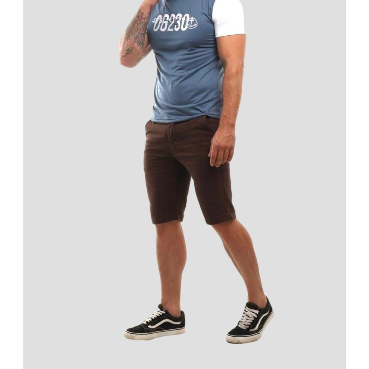 Bermuda Sarja Jeans Masculino Marrom Sport Fino Premium Menor preço em Bermuda Sarja Jeans Masculino Marrom Sport Fino Premium
