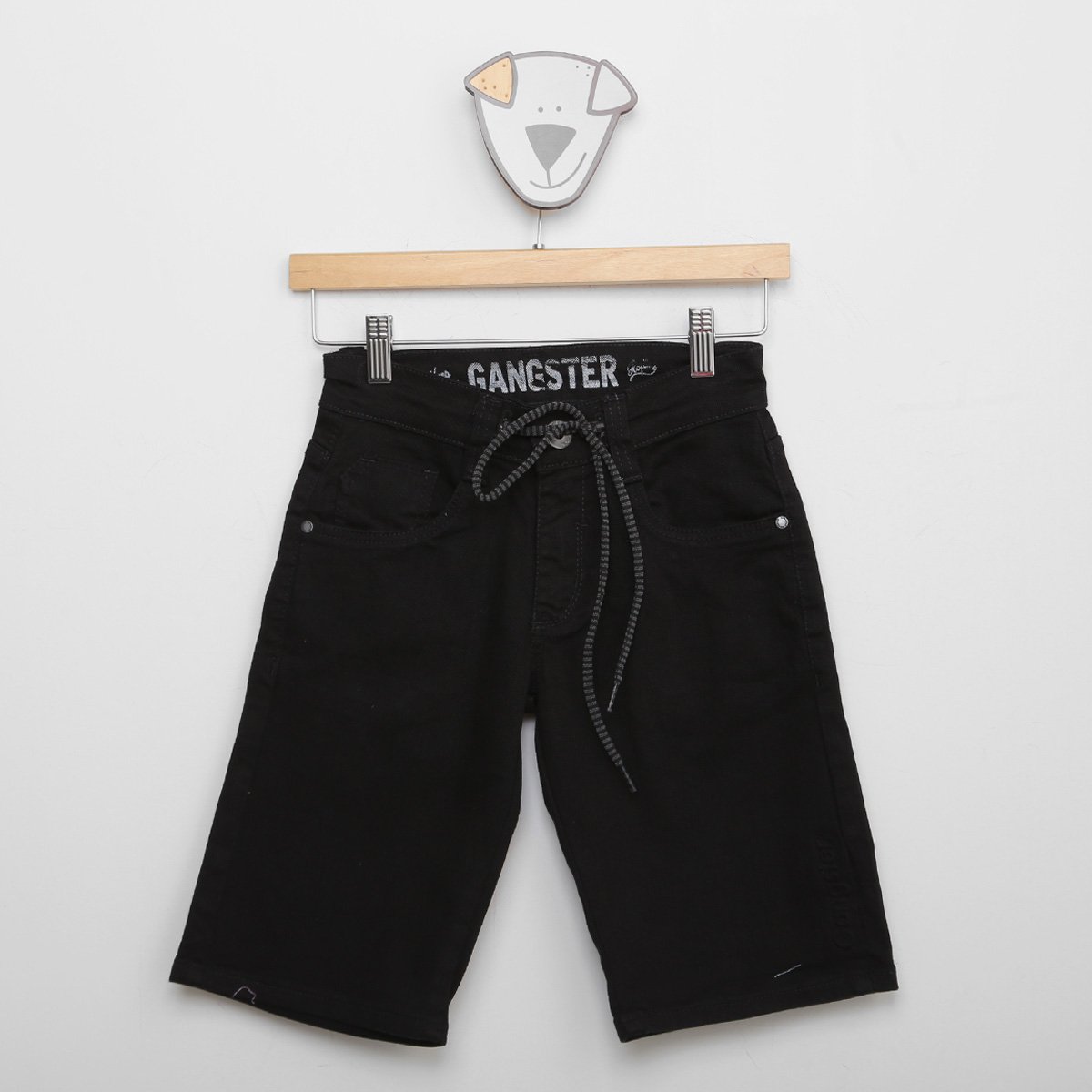 Bermuda Sarja Juvenil Gangster Básica Masculina - Preto Menor preço em Bermuda Sarja Juvenil Gangster Básica Masculina - Preto