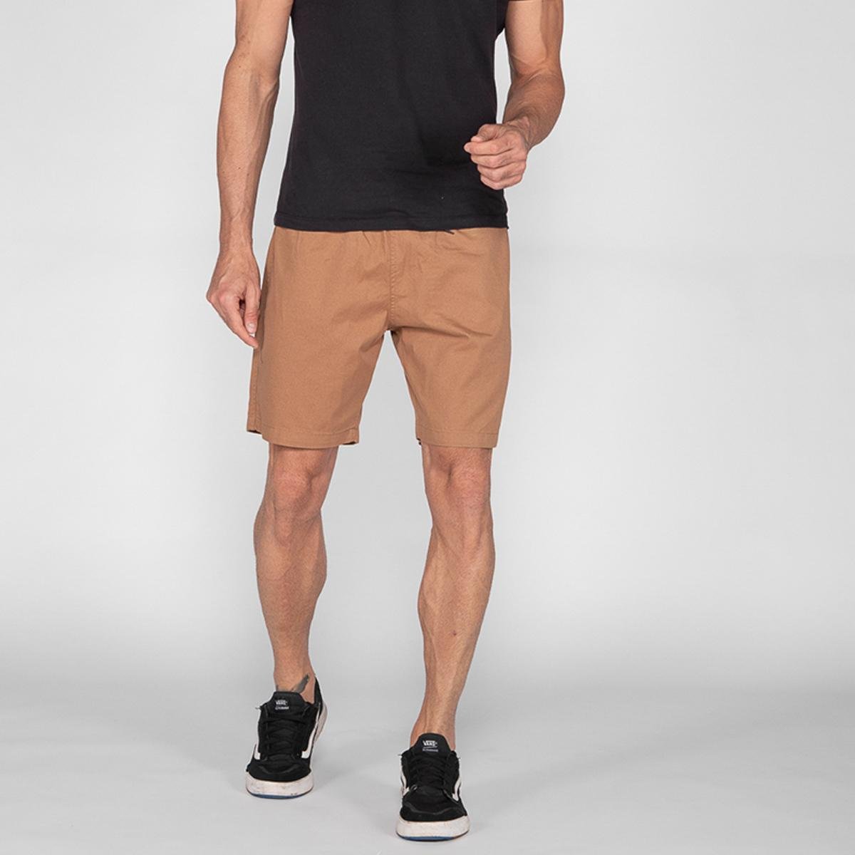 Bermuda Sarja Macaw Cós Elástico Reta Runa 7842 - Bege Menor preço em Bermuda Sarja Macaw Cós Elástico Reta Runa 7842 - Bege