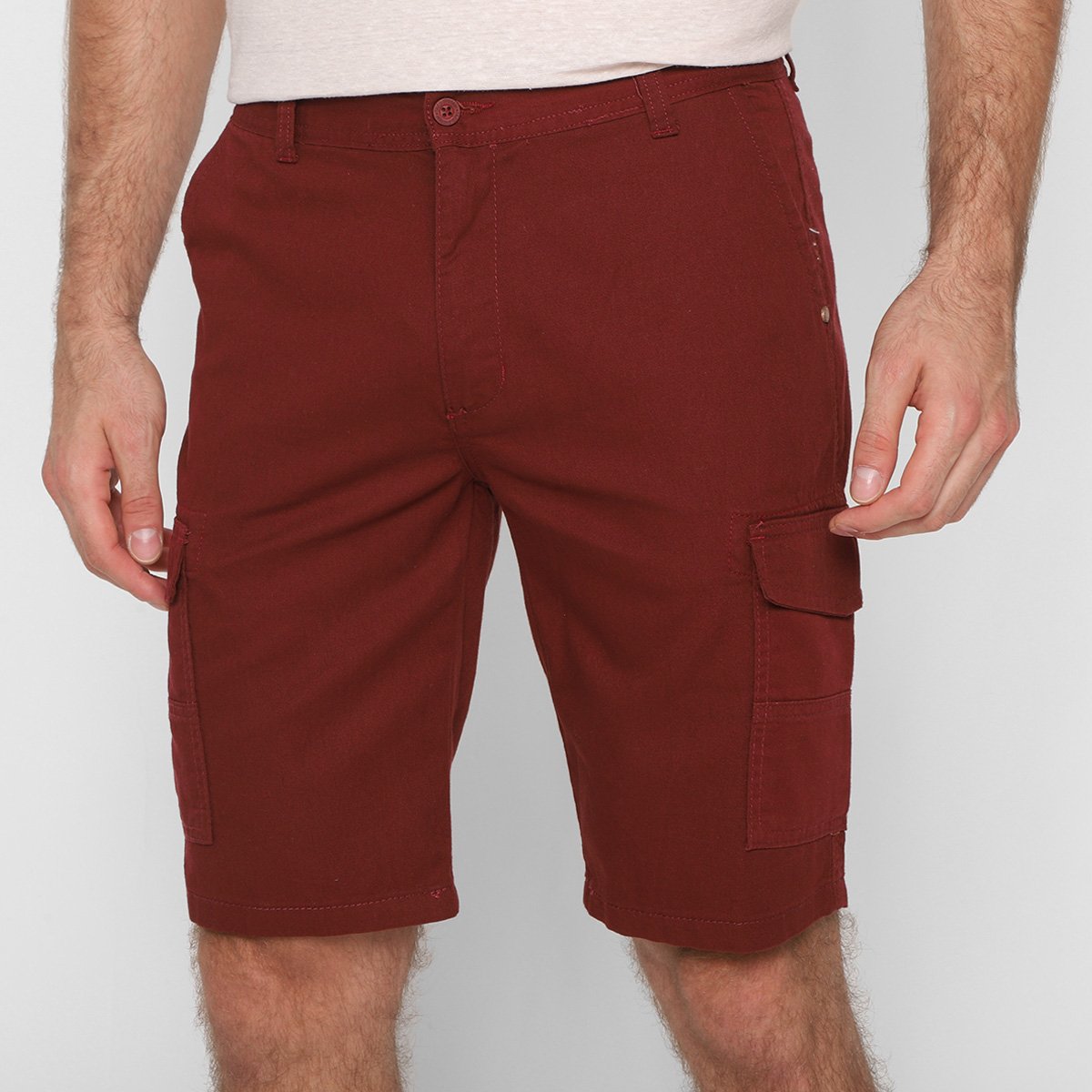 Bermuda Sarja Taco Cargo Masculina - Vinho Menor preço em Bermuda Sarja Taco Cargo Masculina - Vinho