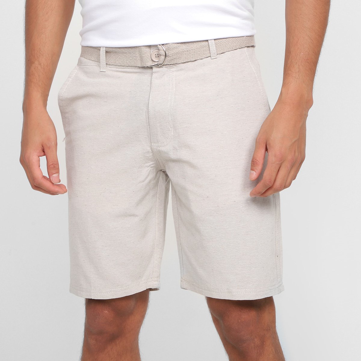 Bermuda Sarja Terminal Alfaiataria c/ Cinto Masculina - Cáqui Menor preço em Bermuda Sarja Terminal Alfaiataria c/ Cinto Masculina - Cáqui