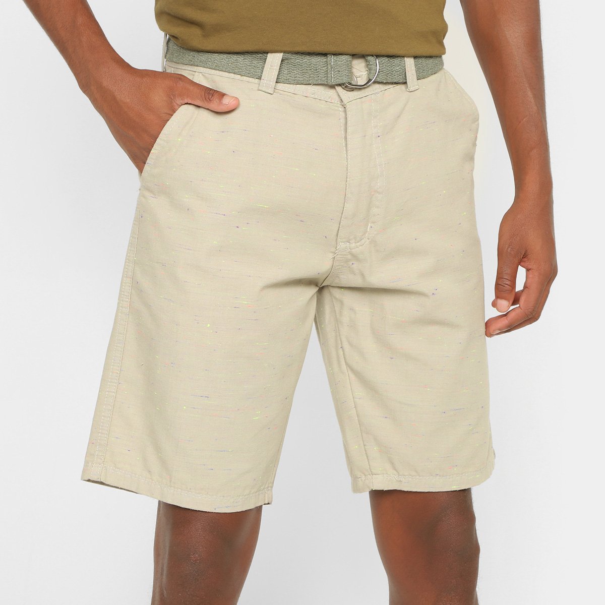 Bermuda Sarja Terminal Alfaiataria Masculina - Nude Menor preço em Bermuda Sarja Terminal Alfaiataria Masculina - Nude