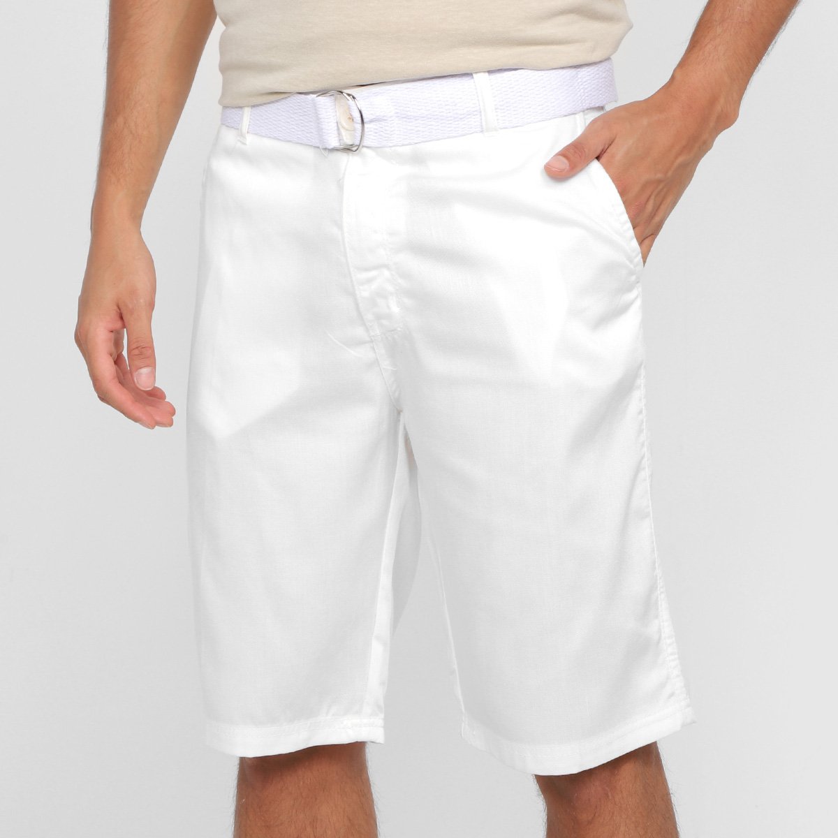 Bermuda Sarja Terminal C/ Cinto Masculina - Off White Menor preço em Bermuda Sarja Terminal C/ Cinto Masculina - Off White