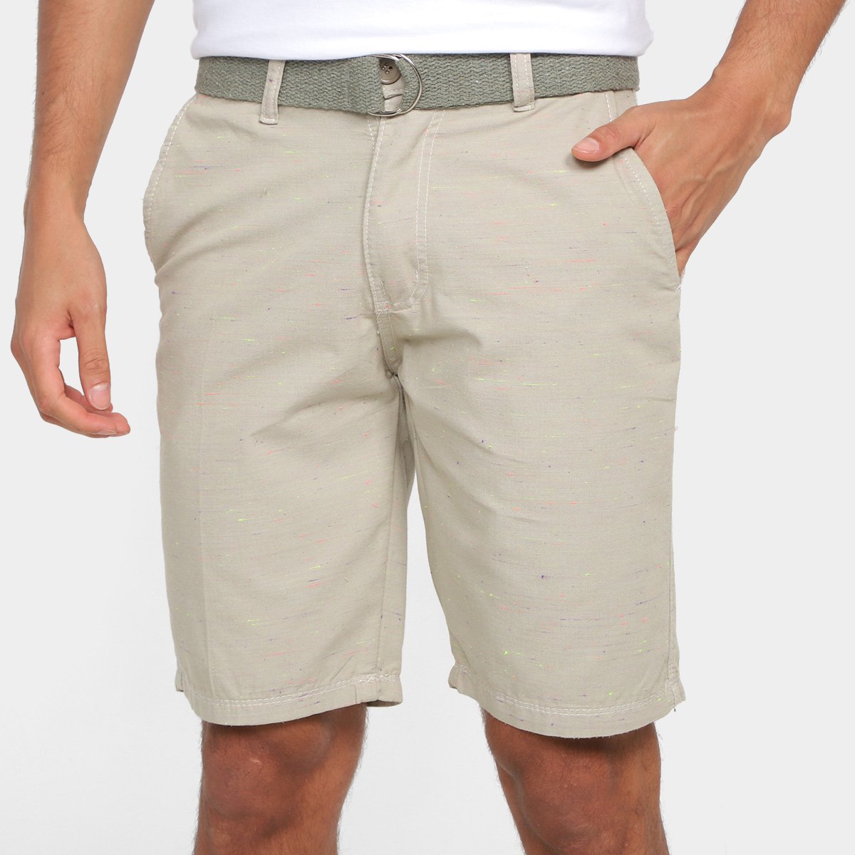 Bermuda Sarja Terminal C/ Cinto Masculina - Verde Menor preço em Bermuda Sarja Terminal C/ Cinto Masculina - Verde