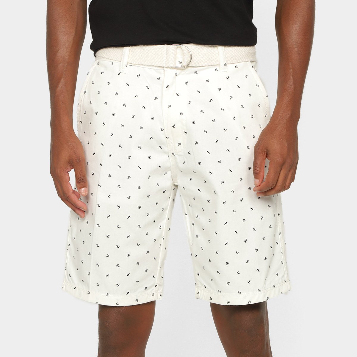 Bermuda Sarja Terminal Estampa Âncora Masculina - Off White Menor preço em Bermuda Sarja Terminal Estampa Âncora Masculina - Off White