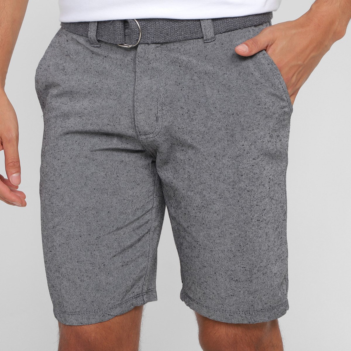 Bermuda Sarja Terminal Mescla c/ Cinto Masculina - Cinza Menor preço em Bermuda Sarja Terminal Mescla c/ Cinto Masculina - Cinza
