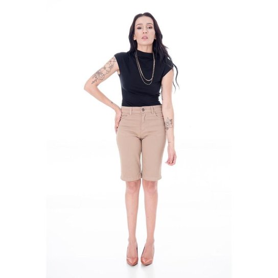 Bermuda Sisal Jeans Ciclista Avelã Feminina - Marrom
