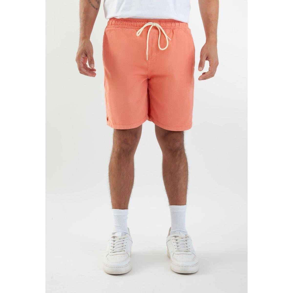 Bermuda Slim em Algodão com Cordão na Cor Salmão Masculino Dialogo Jeans - Salmão Menor preço em Bermuda Slim em Algodão com Cordão na Cor Salmão Masculino Dialogo Jeans - Salmão
