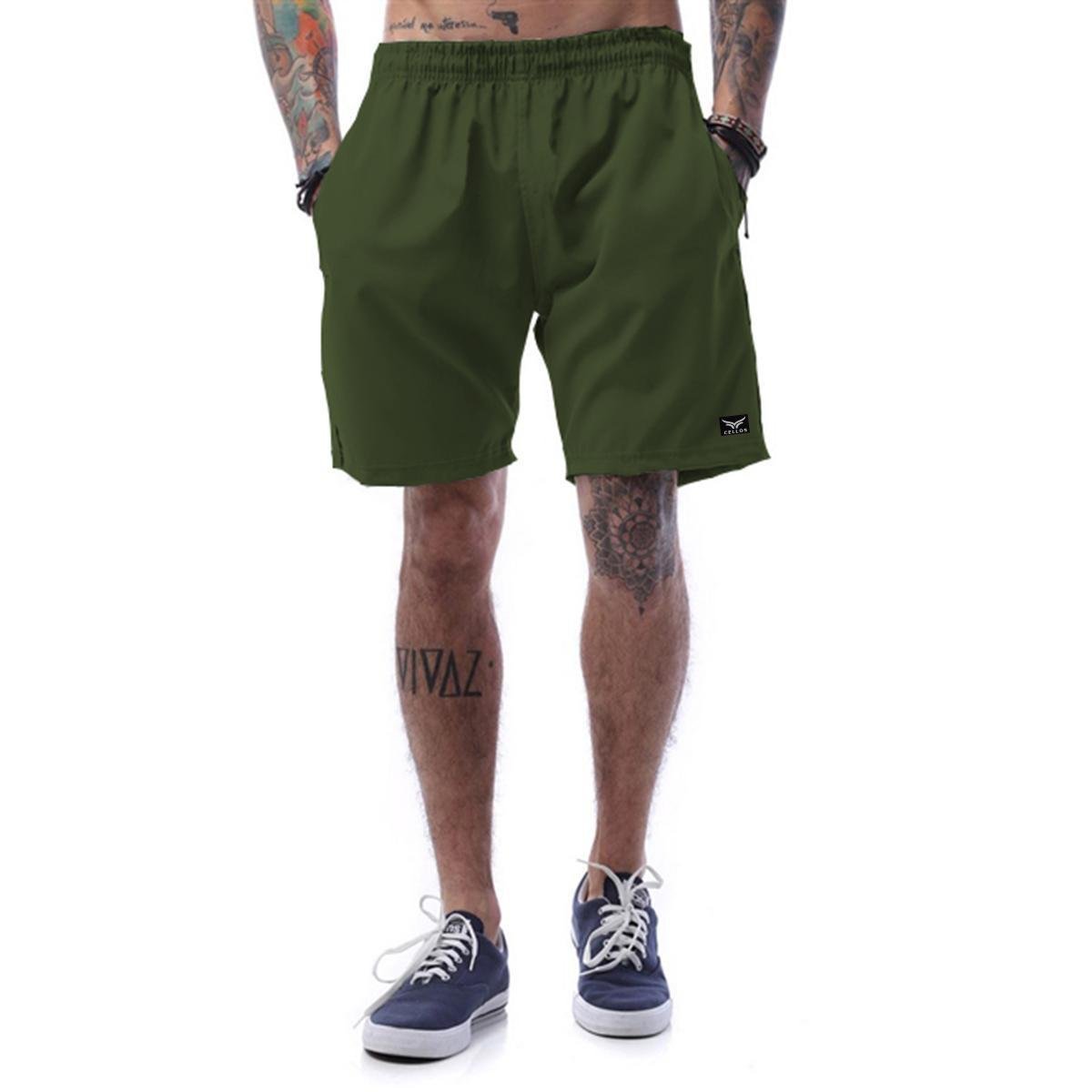 Bermuda Tactel Cellos Basic - Verde Militar Menor preço em Bermuda Tactel Cellos Basic - Verde Militar